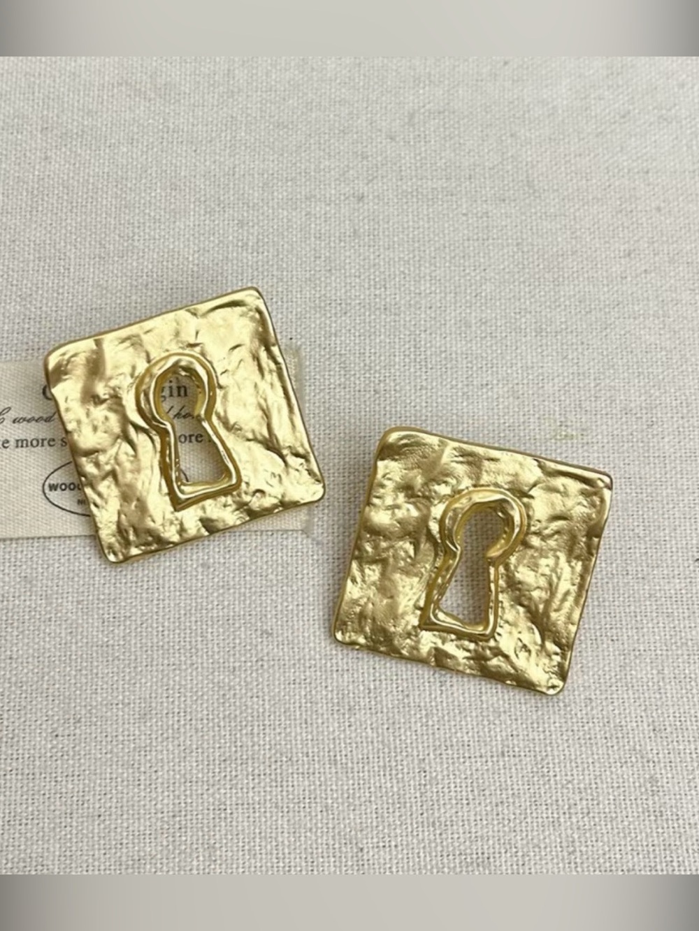 Schiaparelli Inspired Gold Keyhole Square Statement Earrings